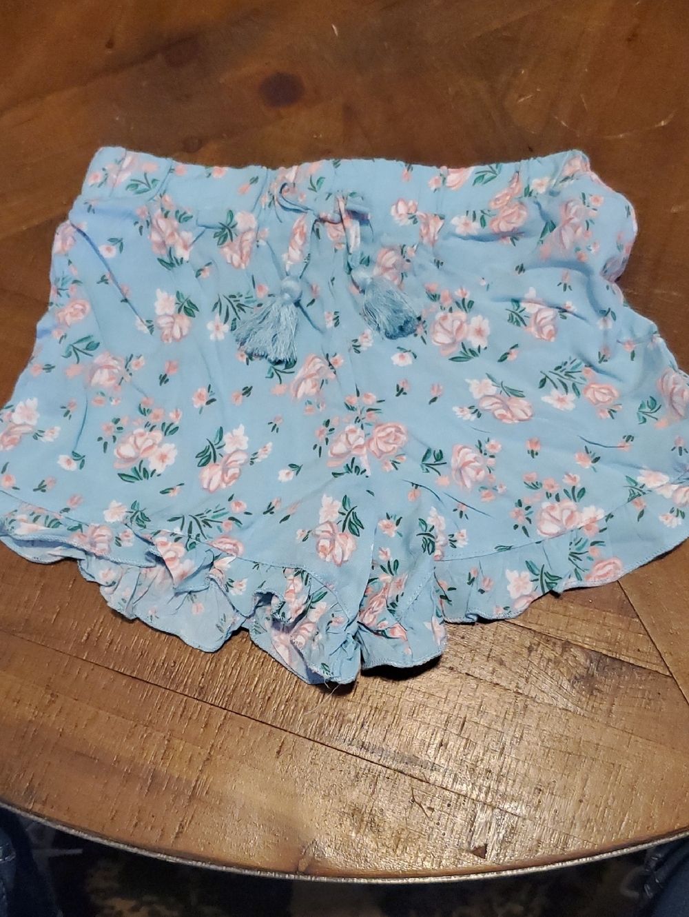 btween Blue Floral Tassel Ruffle Shorts
